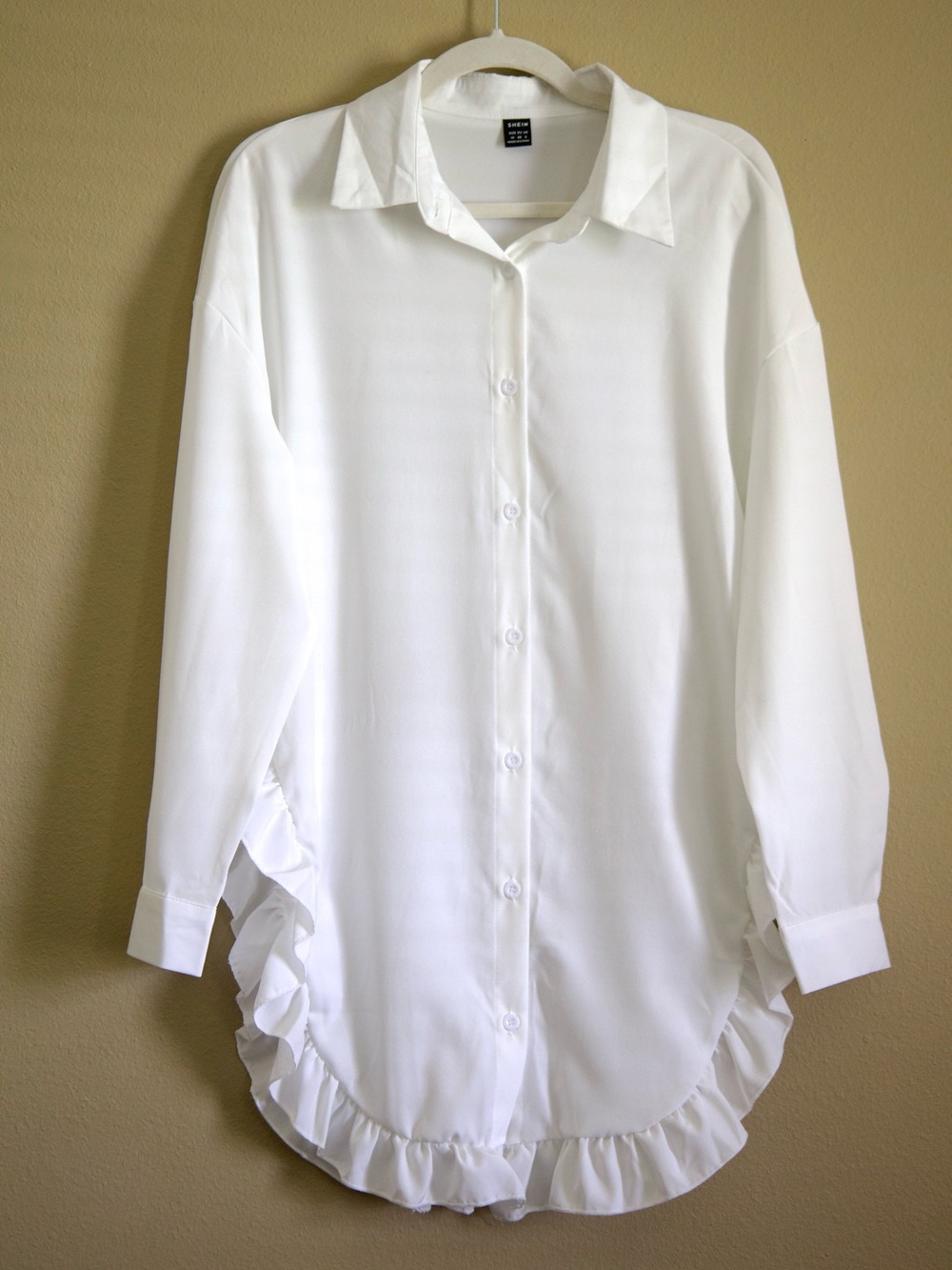 SHEIN White Button Front Ruffle Hem Shirt Dress Medium